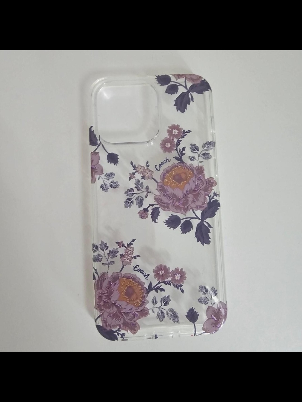 Coach Clear Floral Phone Case with Purple and Gold Blooms